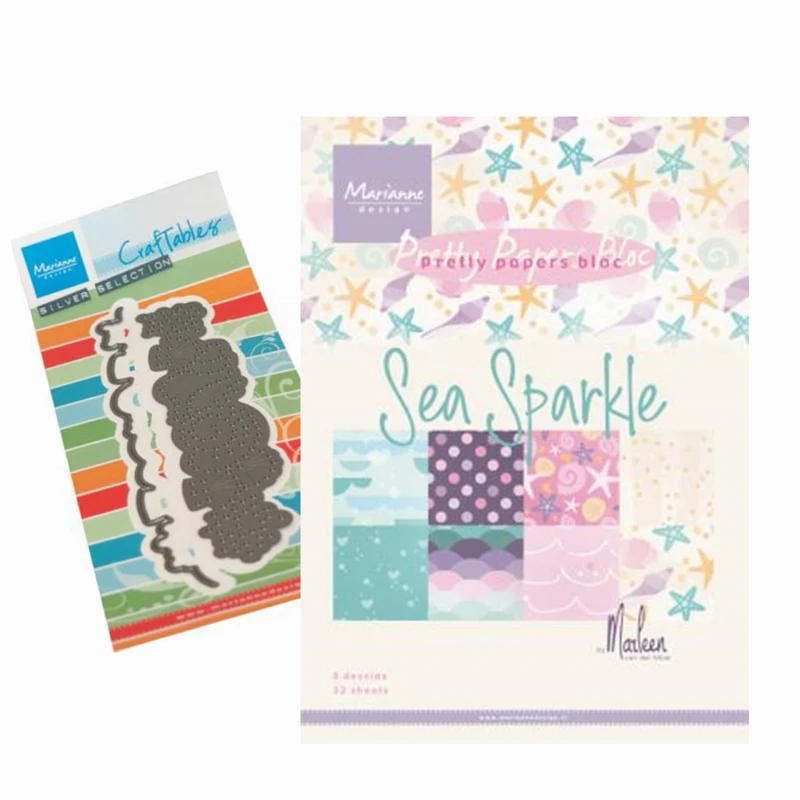 Zestaw - Papiery Craftable + wykrojnik Sea Shells Border - Marianne Design PA4155.jpg
