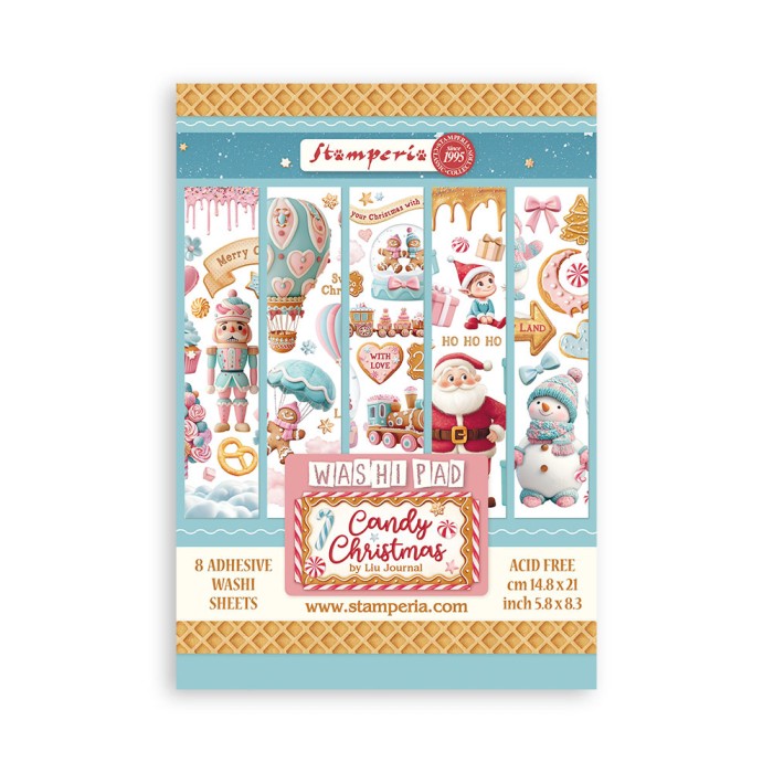 Zestaw papierów washi Candy Christmas A5 Washi Pad (8szt) - Stamperia SBW22.jpg