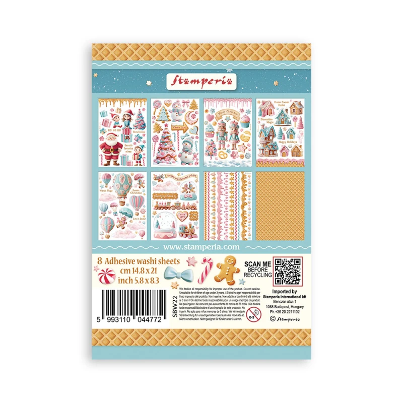 Zestaw papierów washi Candy Christmas A5 Washi Pad (8szt) - Stamperia SBW22.jpg
