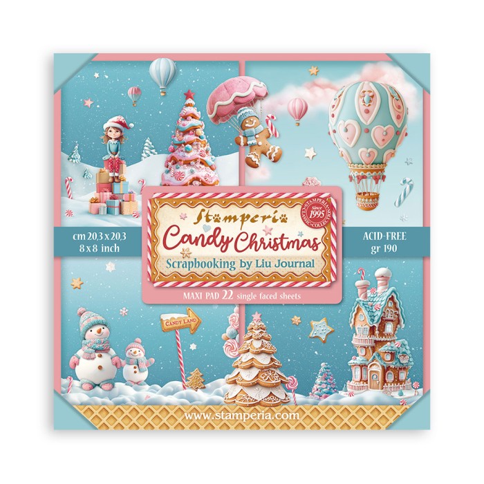 Zestaw jednostronnych papierów do scrapbookingu 20x20 "Candy Christmas" Maxi  Pack (Single Face) - Stamperia (SBBSXB15)