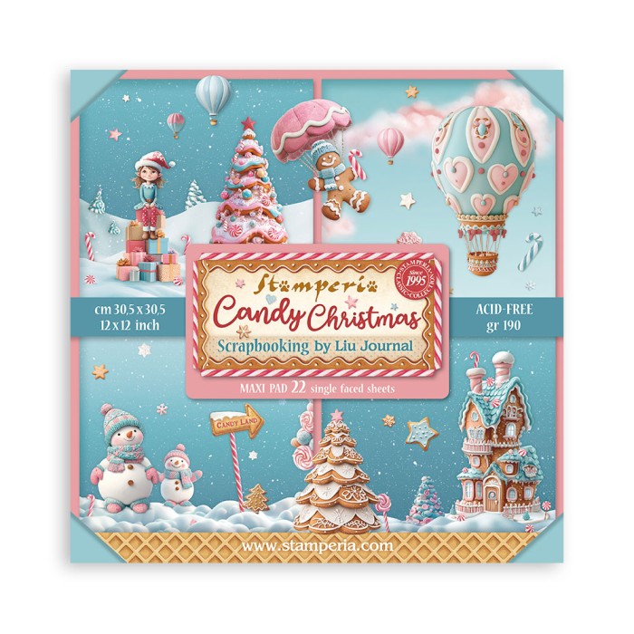 Zestaw jednostronnych papierów do scrapbookingu 30x30 "Candy Christmas" Maxi Pack (Single Face) - Stamperia (SBBXLB27)