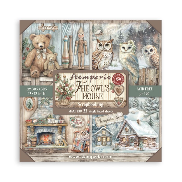 Zestaw jednostronnych papierów do scrapbookingu 30x30 "Owl's House" Maxi Pack (Single Face) - Stamperia (SBBXLB28)