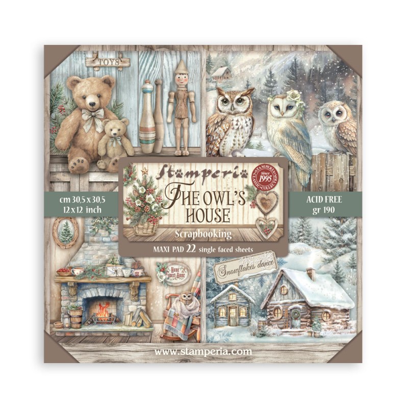 Zestaw jednostronnych papierów do scrapbookingu 30x30 "Owl's House" Maxi Pack (Single Face) - Stamperia (SBBXLB28)