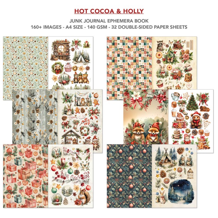 Zestaw-papierów-do-scrapbookingu-A4-Hot_Cocoa _Holly- -Junk-Journal-Ephemera-Book-Ciao-Bella-CBB015.jpg