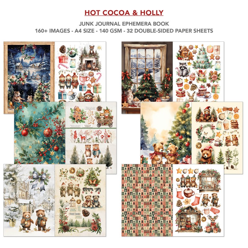 Zestaw-papierów-do-scrapbookingu-A4-Hot_Cocoa _Holly- -Junk-Journal-Ephemera-Book-Ciao-Bella-CBB015.jpg